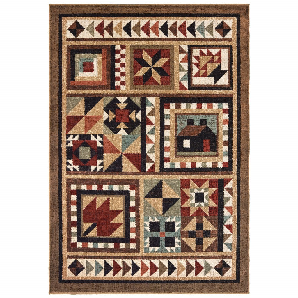 HomeRoots 2' x 3' Brown and Red Ikat Patchwork Scatter Rug