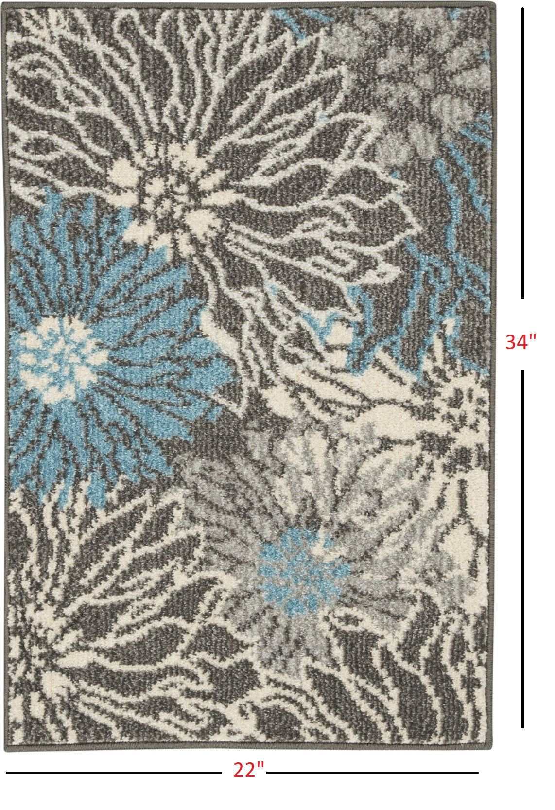 HomeRoots 2’ x 3’ Charcoal and Blue Big Flower Scatter Rug