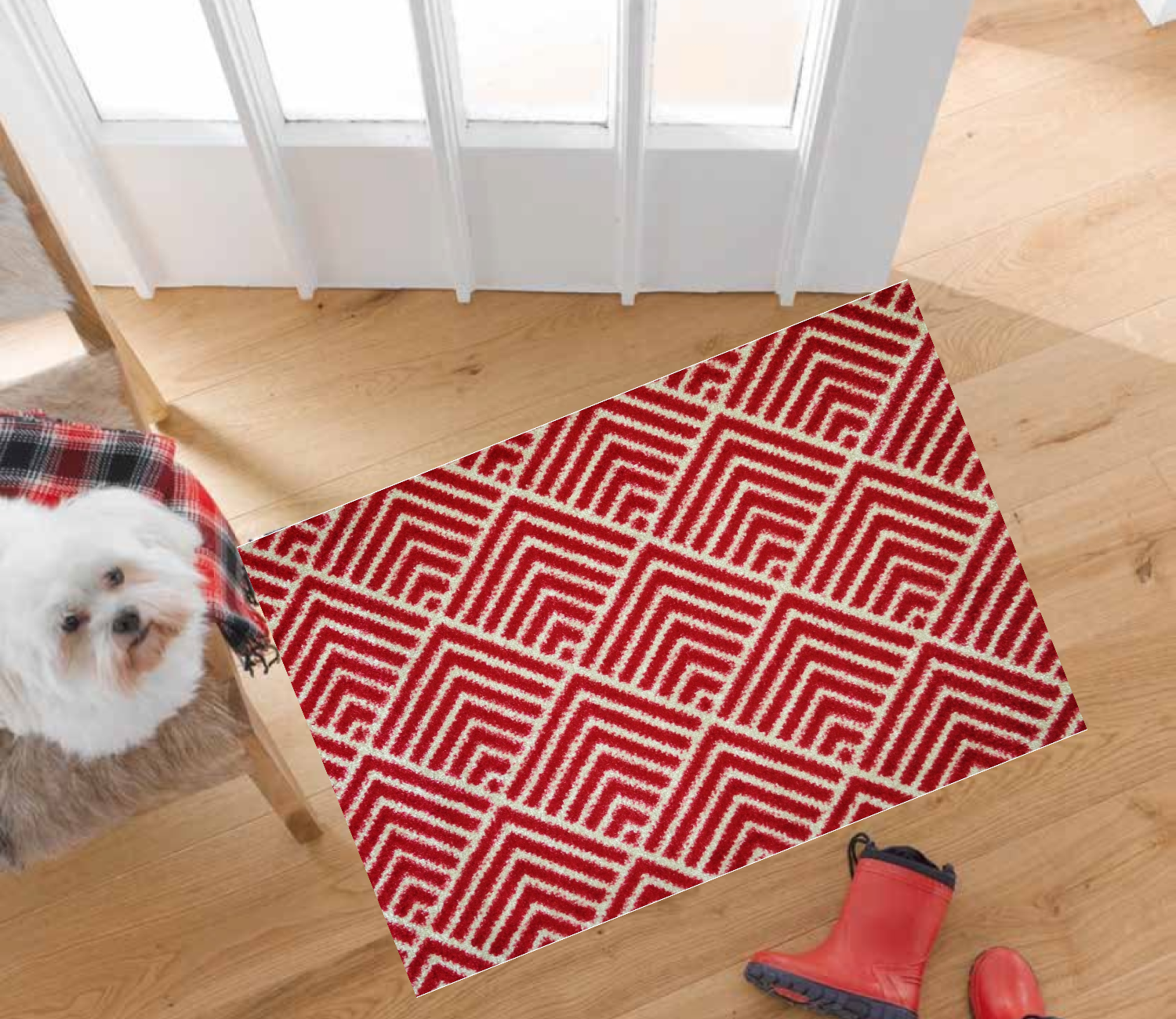 HomeRoots 2' x 3' Deep Red and Tan Arrow Geo Washable Floor Mat