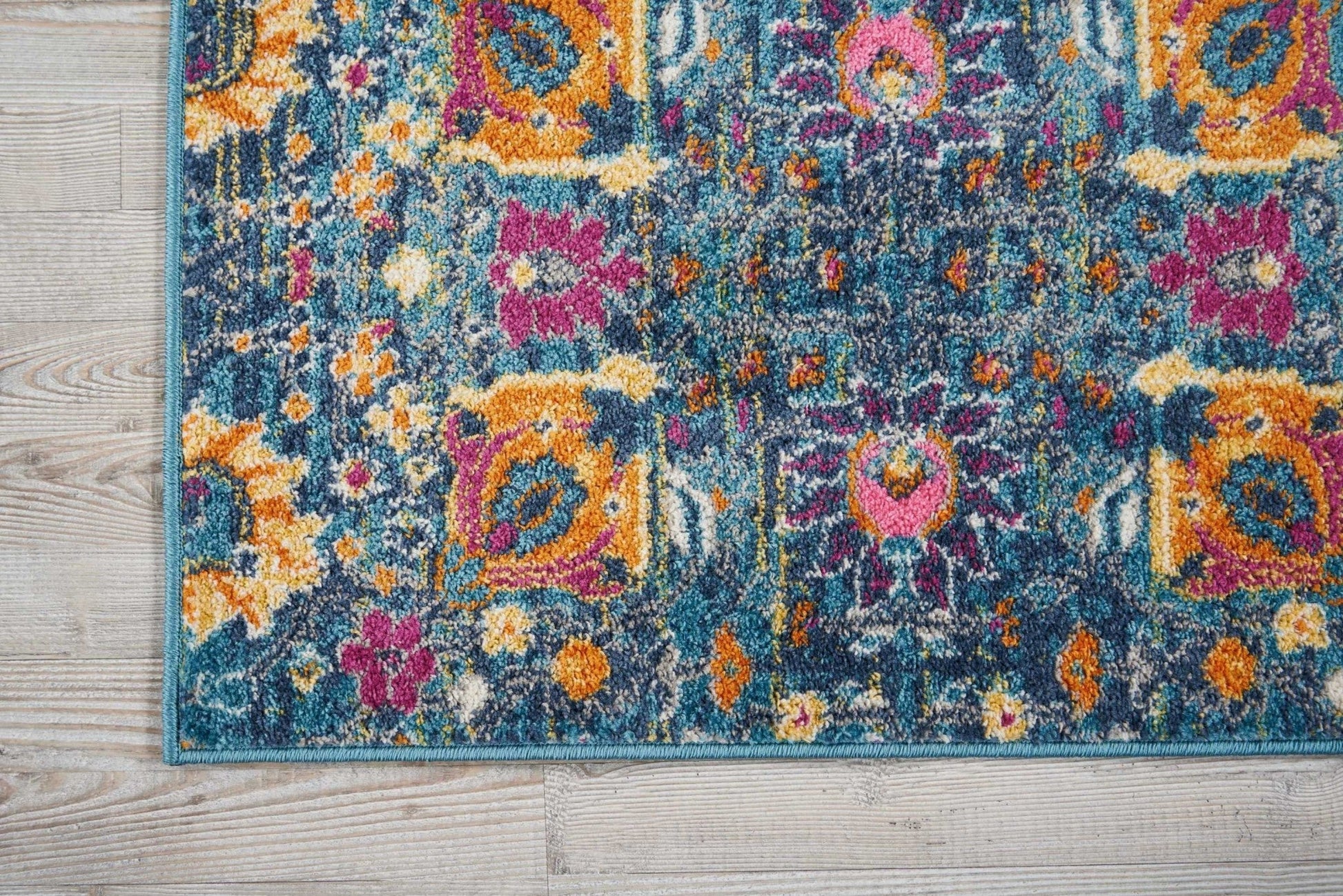HomeRoots 2' x 3' Denim Blue Florals Distressed Scatter Rug