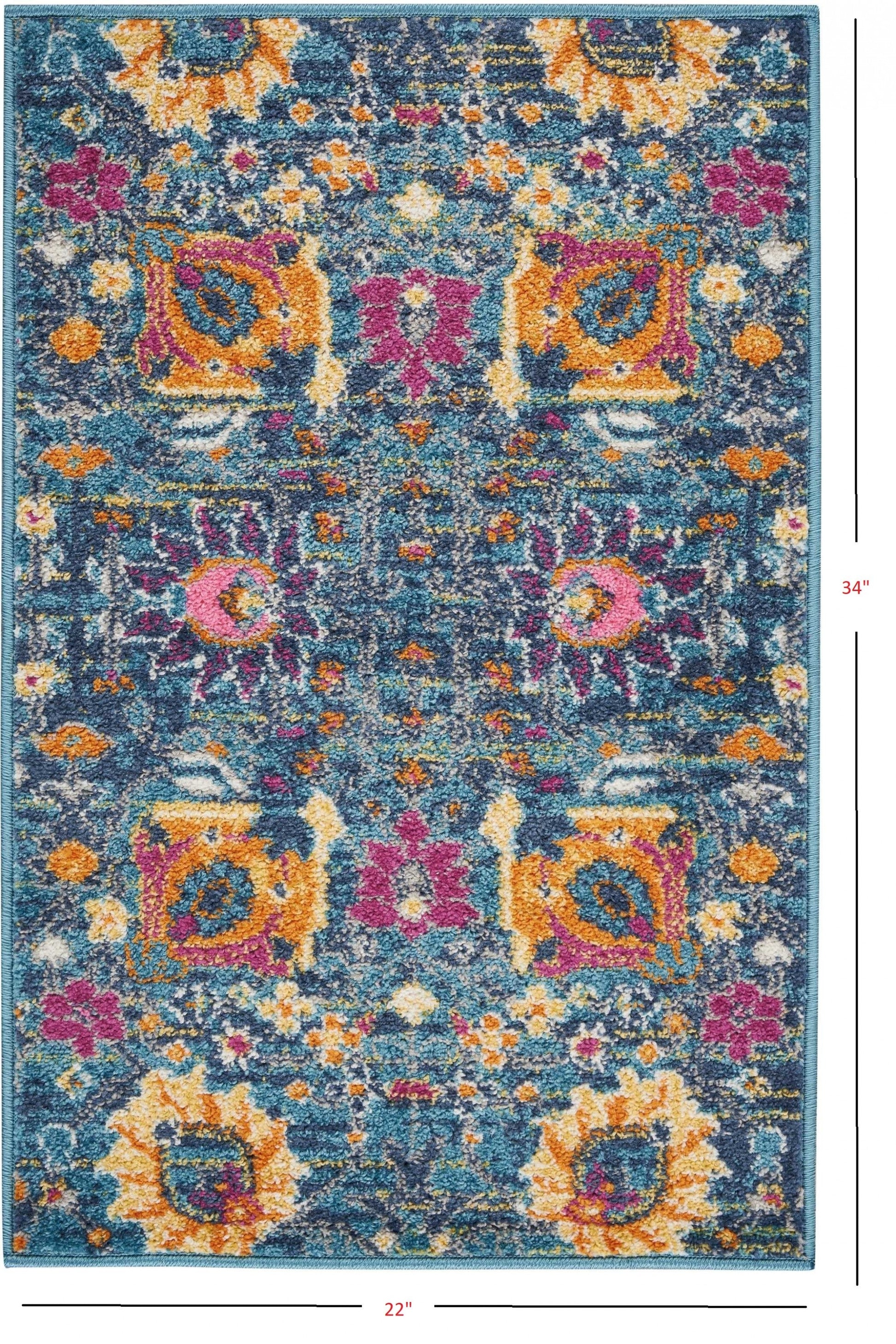 HomeRoots 2' x 3' Denim Blue Florals Distressed Scatter Rug