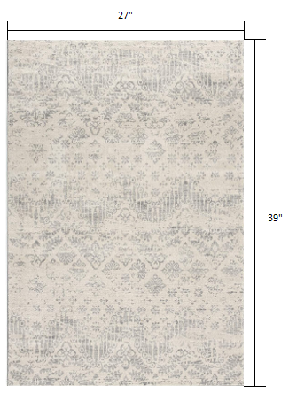 HomeRoots 2’ x 3’ Distressed Ikat Pattern Scatter Rug in Ivory Finish