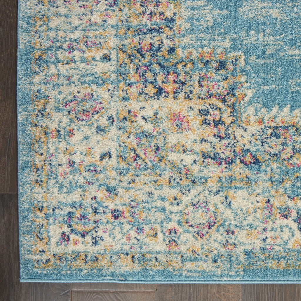 HomeRoots 2’ x 3’ Distressed Medallion Scatter Rug in Light Blue Finish