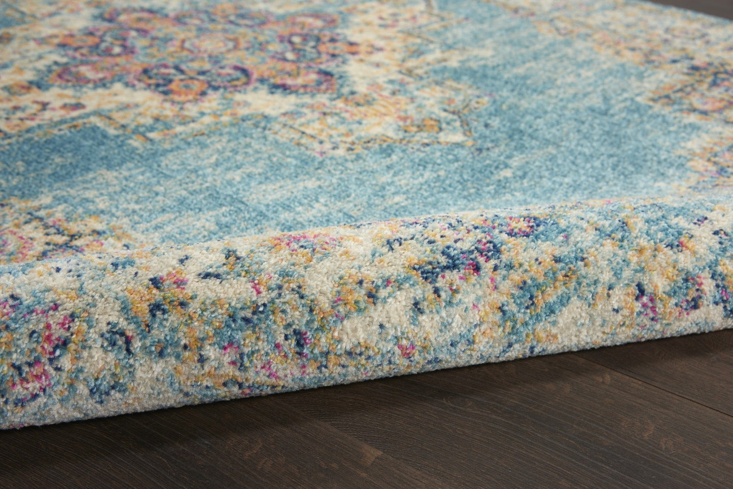 HomeRoots 2’ x 3’ Distressed Medallion Scatter Rug in Light Blue Finish