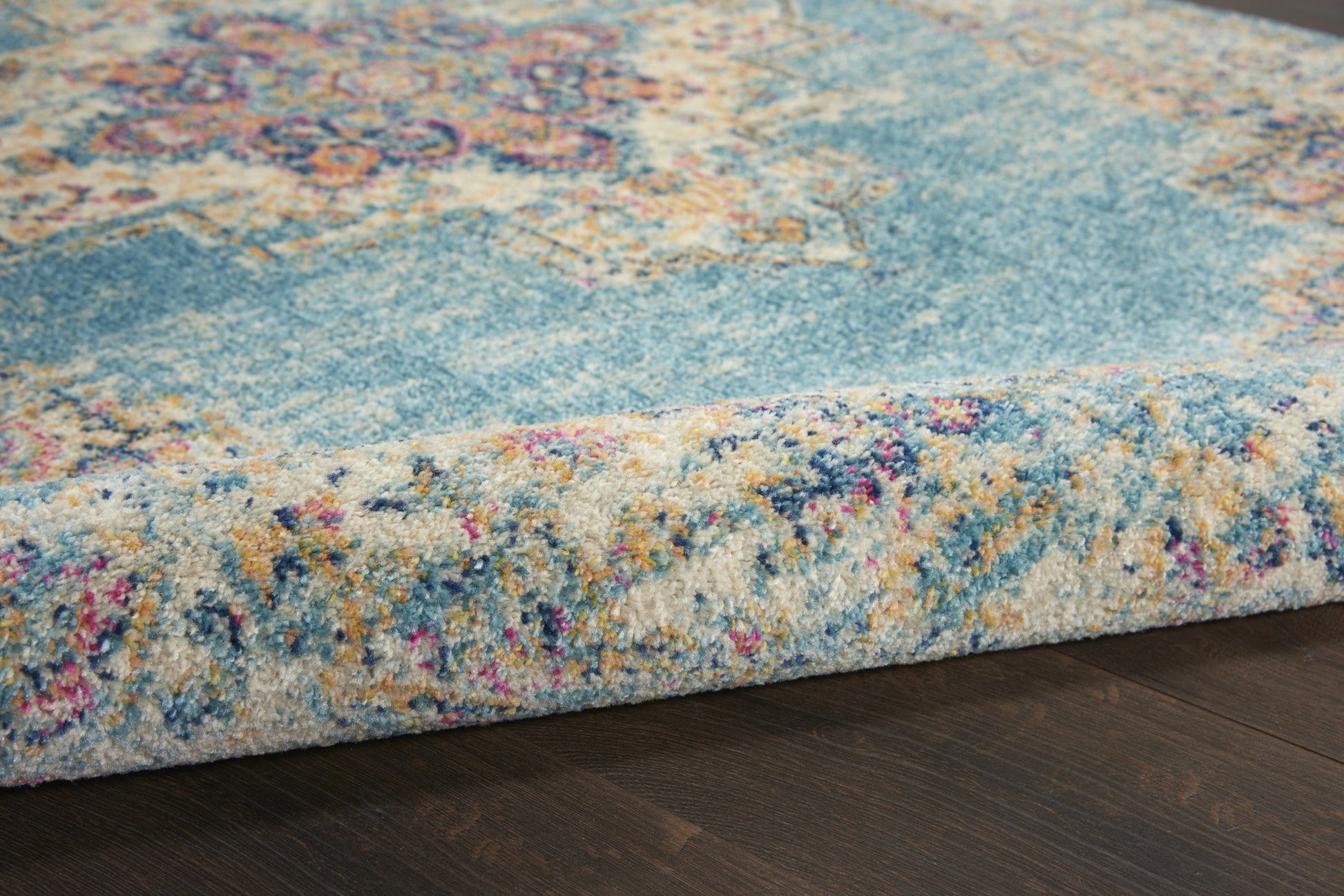 HomeRoots 2’ x 3’ Distressed Medallion Scatter Rug in Light Blue Finish