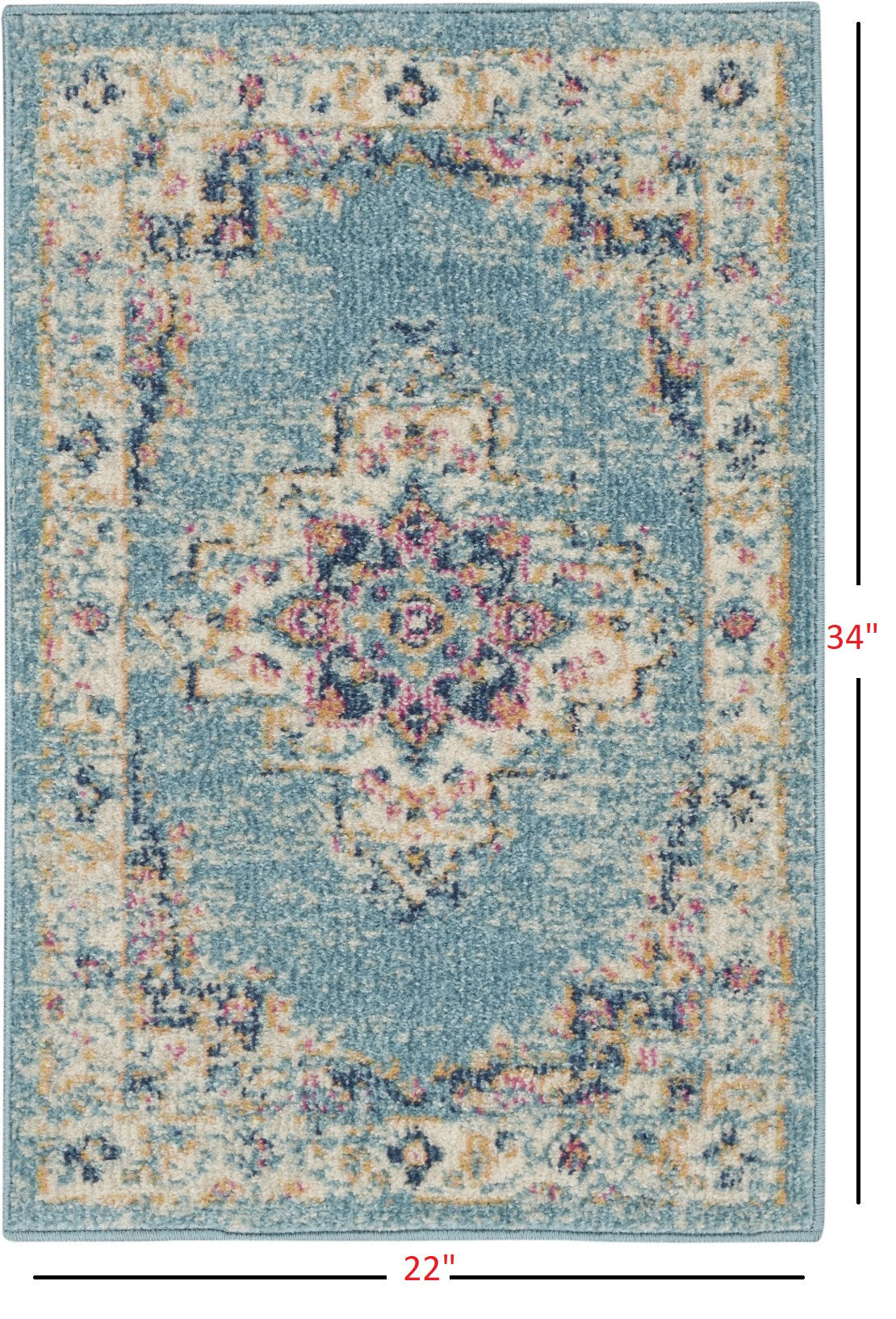 HomeRoots 2’ x 3’ Distressed Medallion Scatter Rug in Light Blue Finish