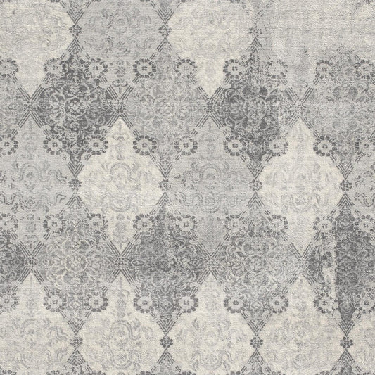 HomeRoots 2’ x 3’ Distressed Trellis Pattern Scatter Rug in Gray Finish