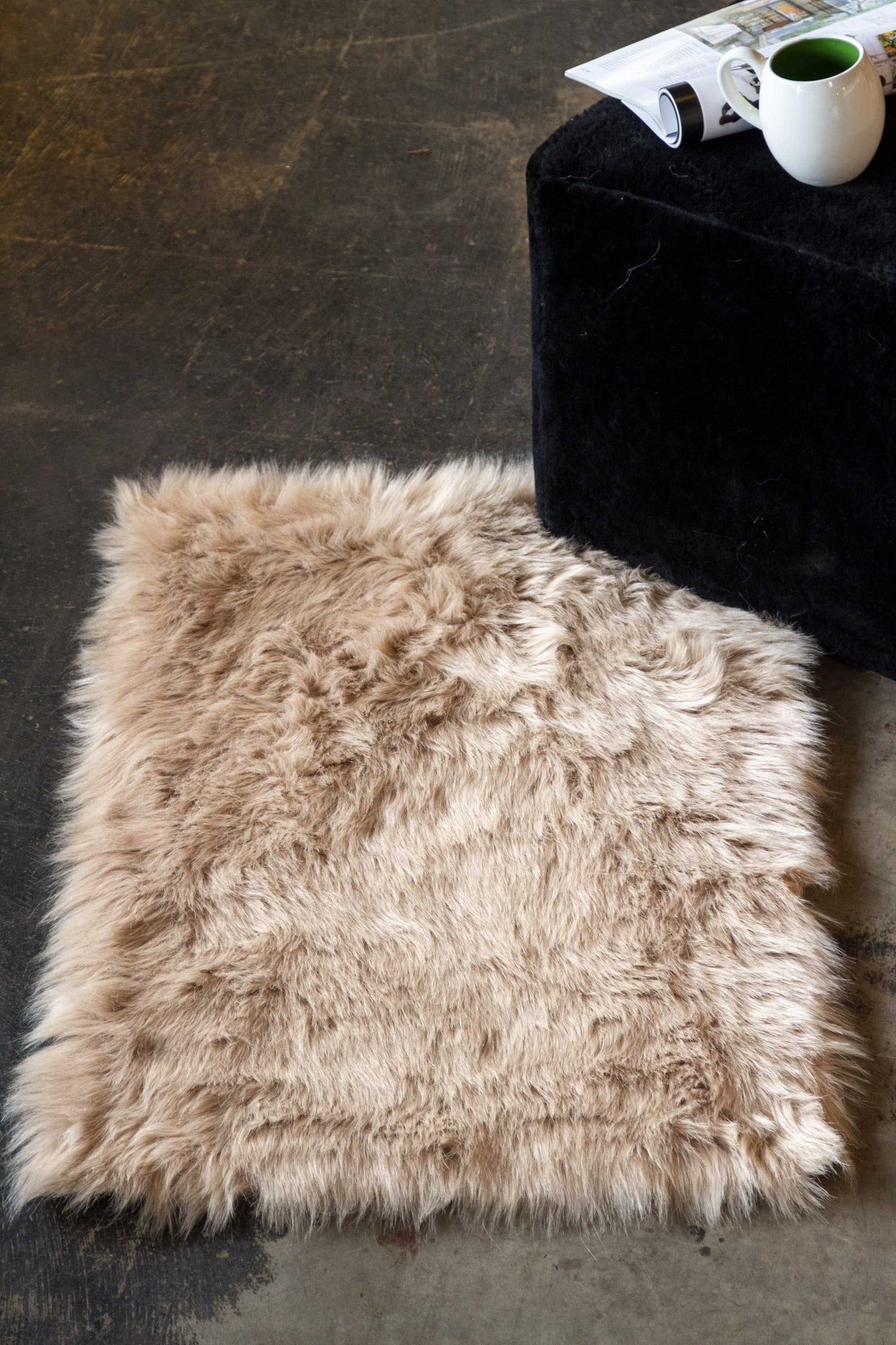 HomeRoots 2' x 3' Faux Fur Rectangular Area Rug in Tan Finish