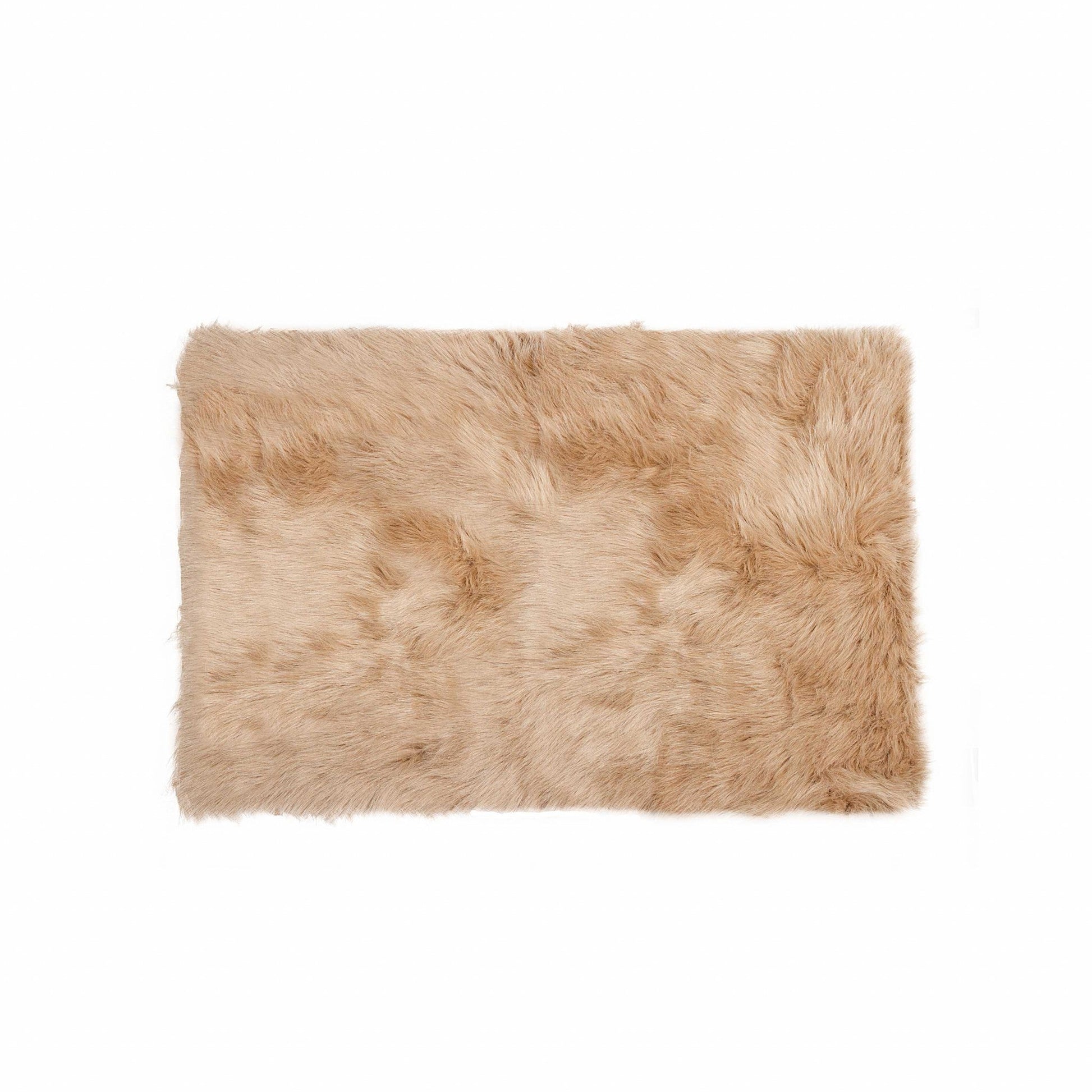 HomeRoots 2' x 3' Faux Fur Rectangular Area Rug in Tan Finish