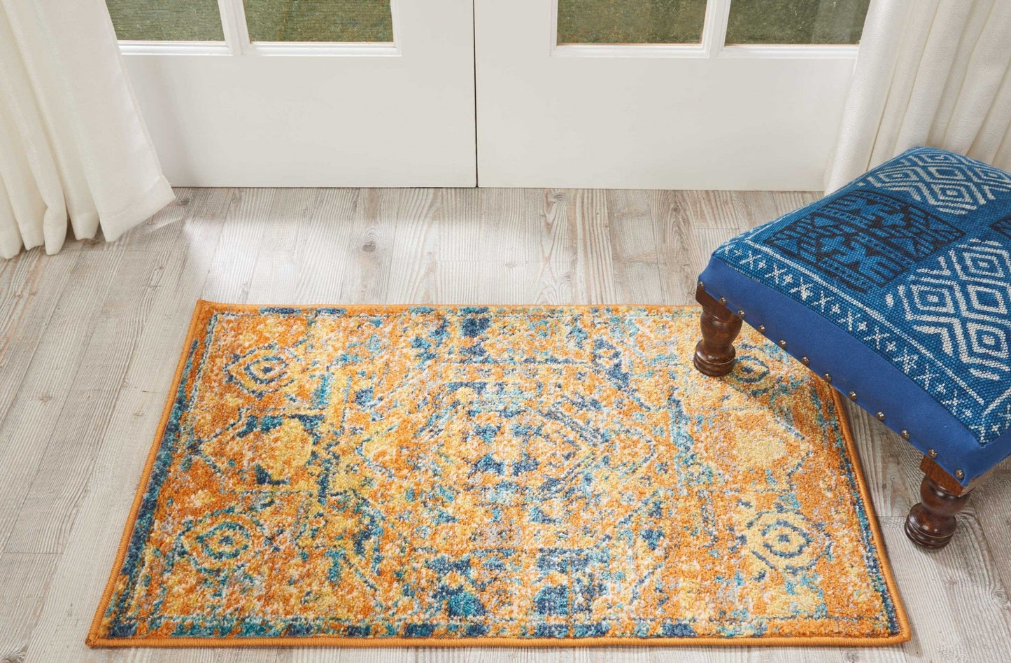 HomeRoots 2' x 3' Gold and Blue Antique Scatter Rug