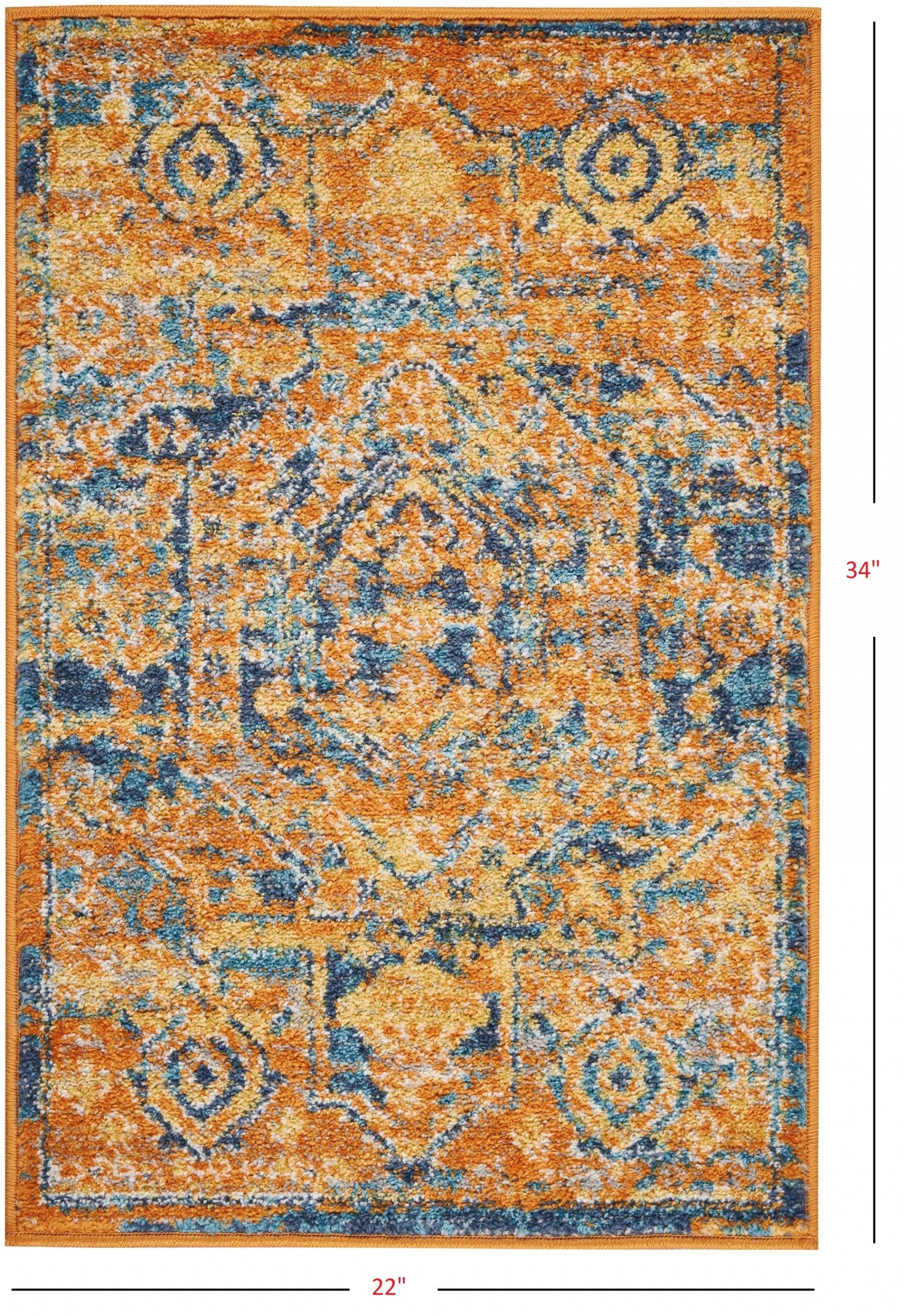HomeRoots 2' x 3' Gold and Blue Antique Scatter Rug