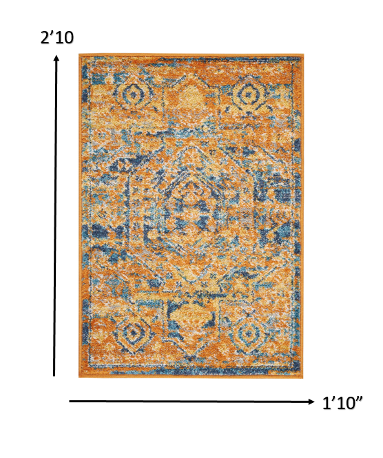 HomeRoots 2' x 3' Gold and Blue Antique Scatter Rug