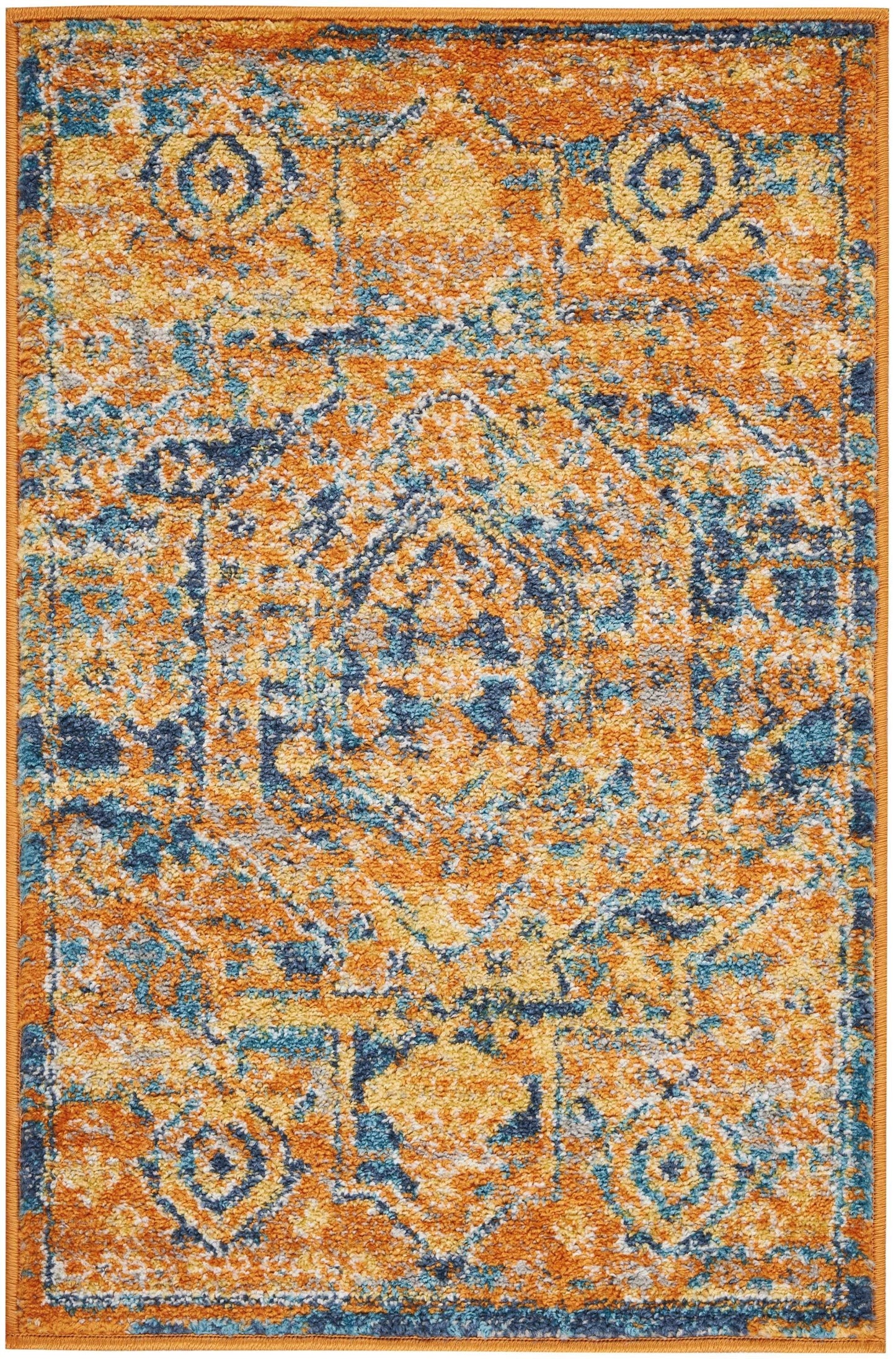 HomeRoots 2' x 3' Gold and Blue Antique Scatter Rug