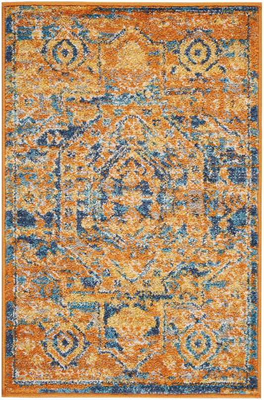 HomeRoots 2' x 3' Gold and Blue Antique Scatter Rug