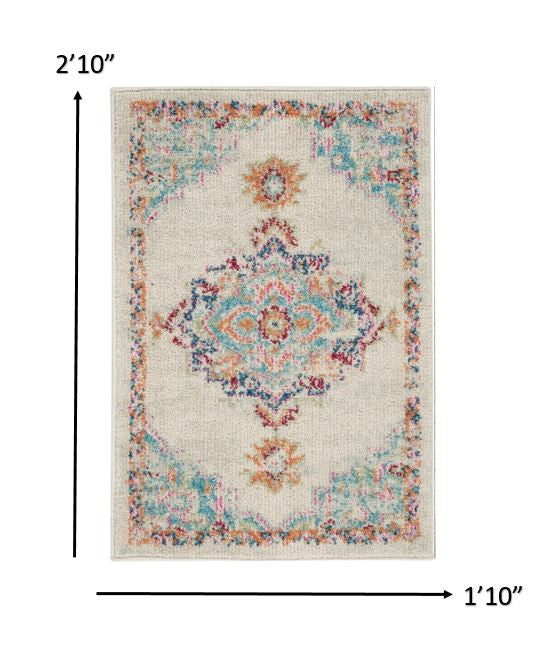 HomeRoots 2' x 3' Gray Distressed Medallion Scatter Rug