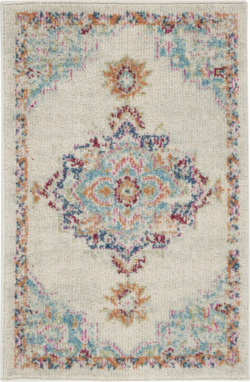 HomeRoots 2' x 3' Gray Distressed Medallion Scatter Rug