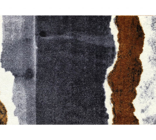 HomeRoots 2' x 3' Gray and Brown Abstract Southwest Washable Floor Mat