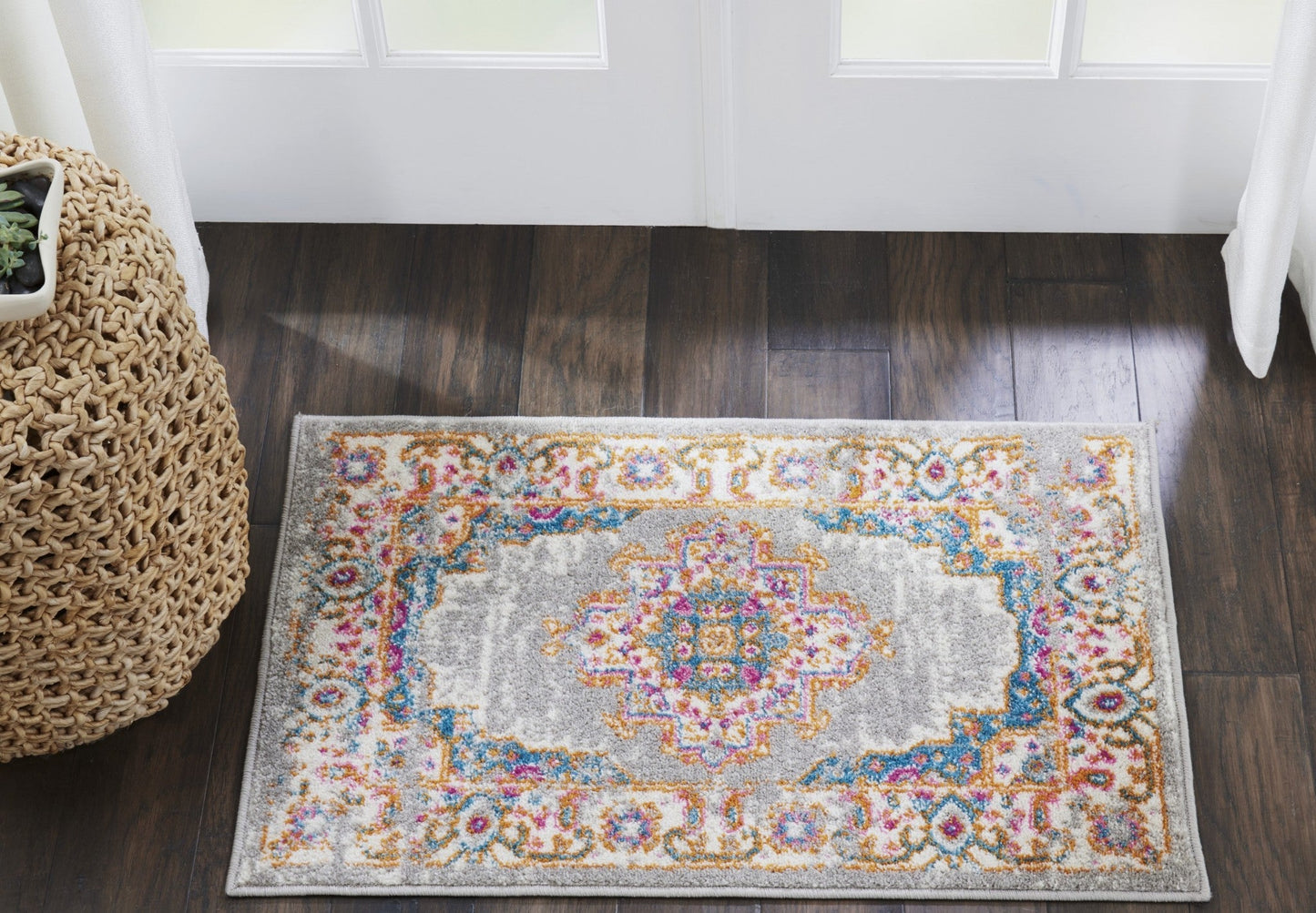 HomeRoots 2’ x 3’ Gray and Gold Medallion Scatter Rug