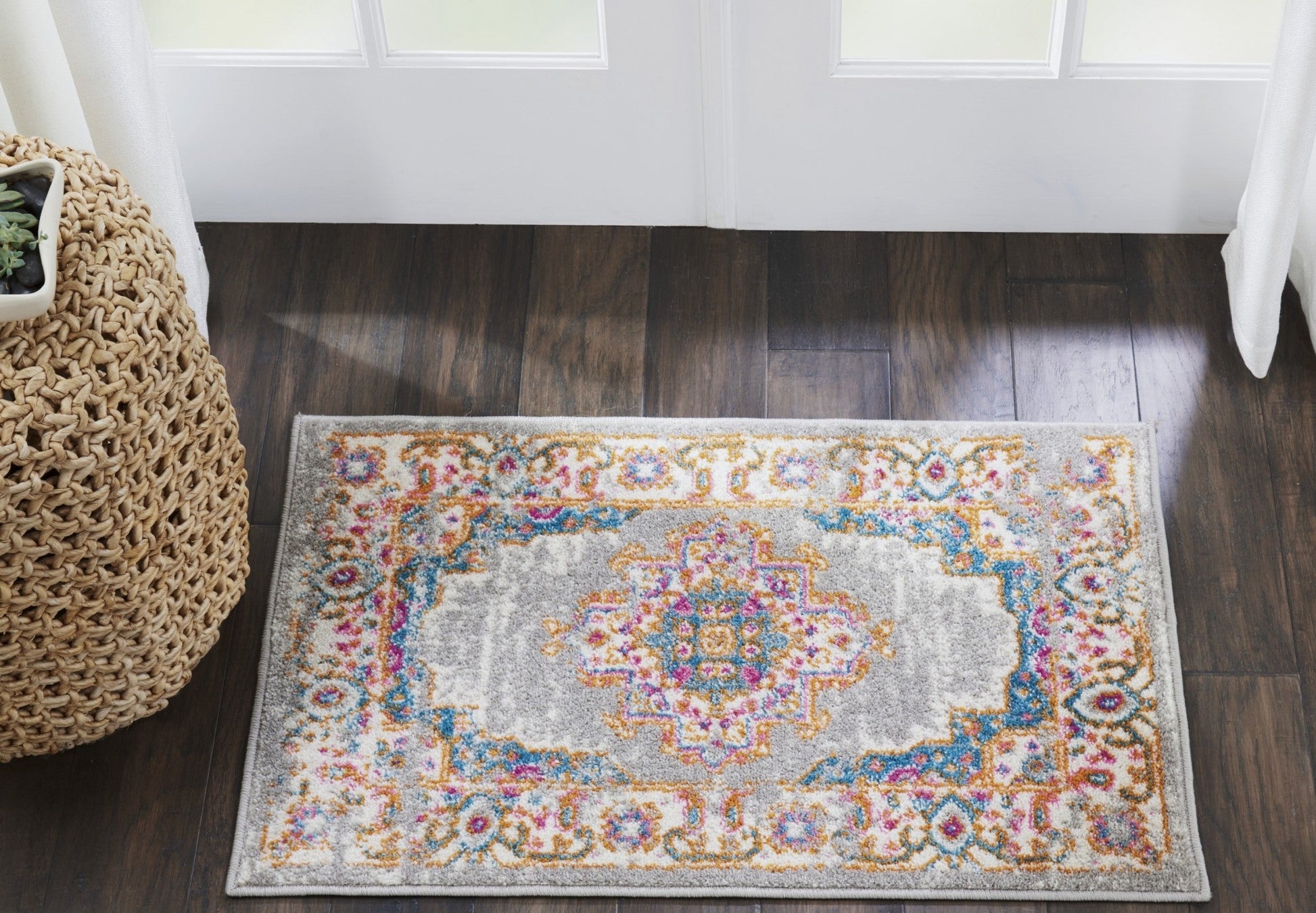 HomeRoots 2’ x 3’ Gray and Gold Medallion Scatter Rug