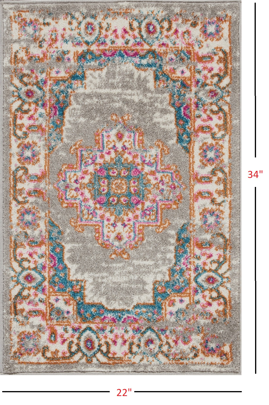 HomeRoots 2’ x 3’ Gray and Gold Medallion Scatter Rug
