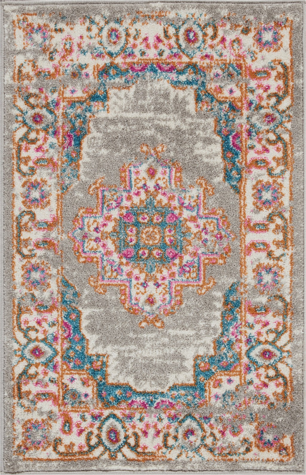HomeRoots 2’ x 3’ Gray and Gold Medallion Scatter Rug