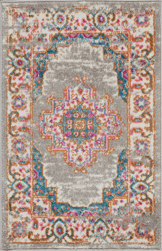 HomeRoots 2’ x 3’ Gray and Gold Medallion Scatter Rug