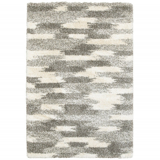 HomeRoots 2' x 3' Gray and Ivory Geometric Pattern Scatter Rug