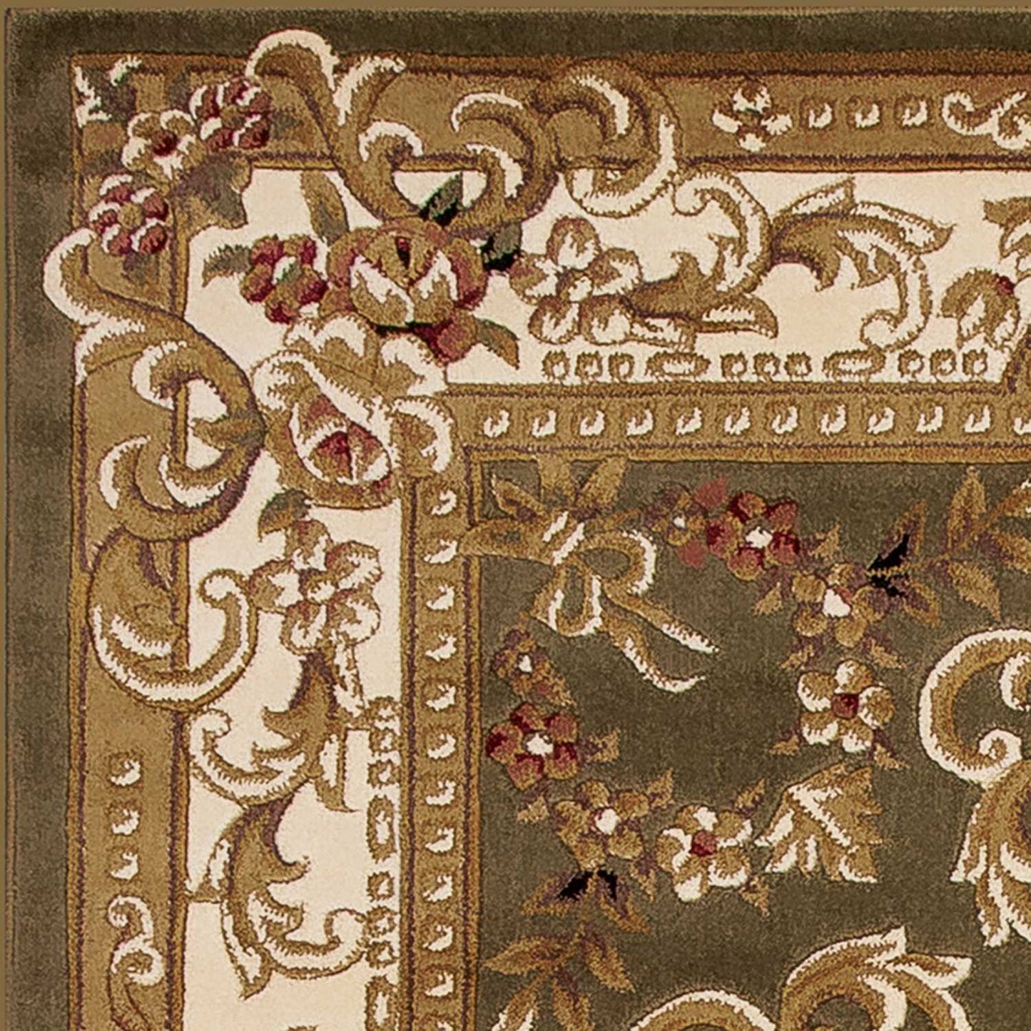 HomeRoots 2 x 3' Green Ivory Machine Woven Hand Carved Floral Medallion Indoor Accent Rug