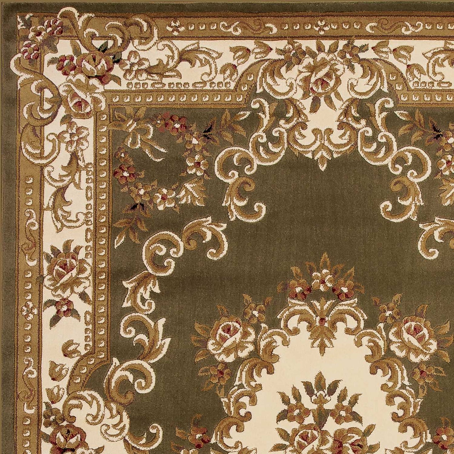 HomeRoots 2 x 3' Green Ivory Machine Woven Hand Carved Floral Medallion Indoor Accent Rug