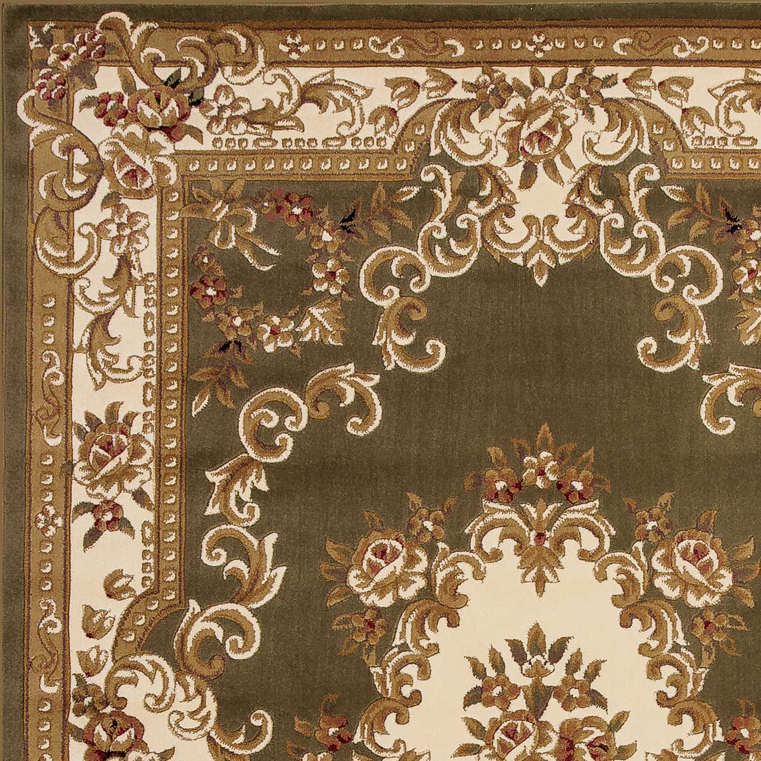 HomeRoots 2 x 3' Green Ivory Machine Woven Hand Carved Floral Medallion Indoor Accent Rug