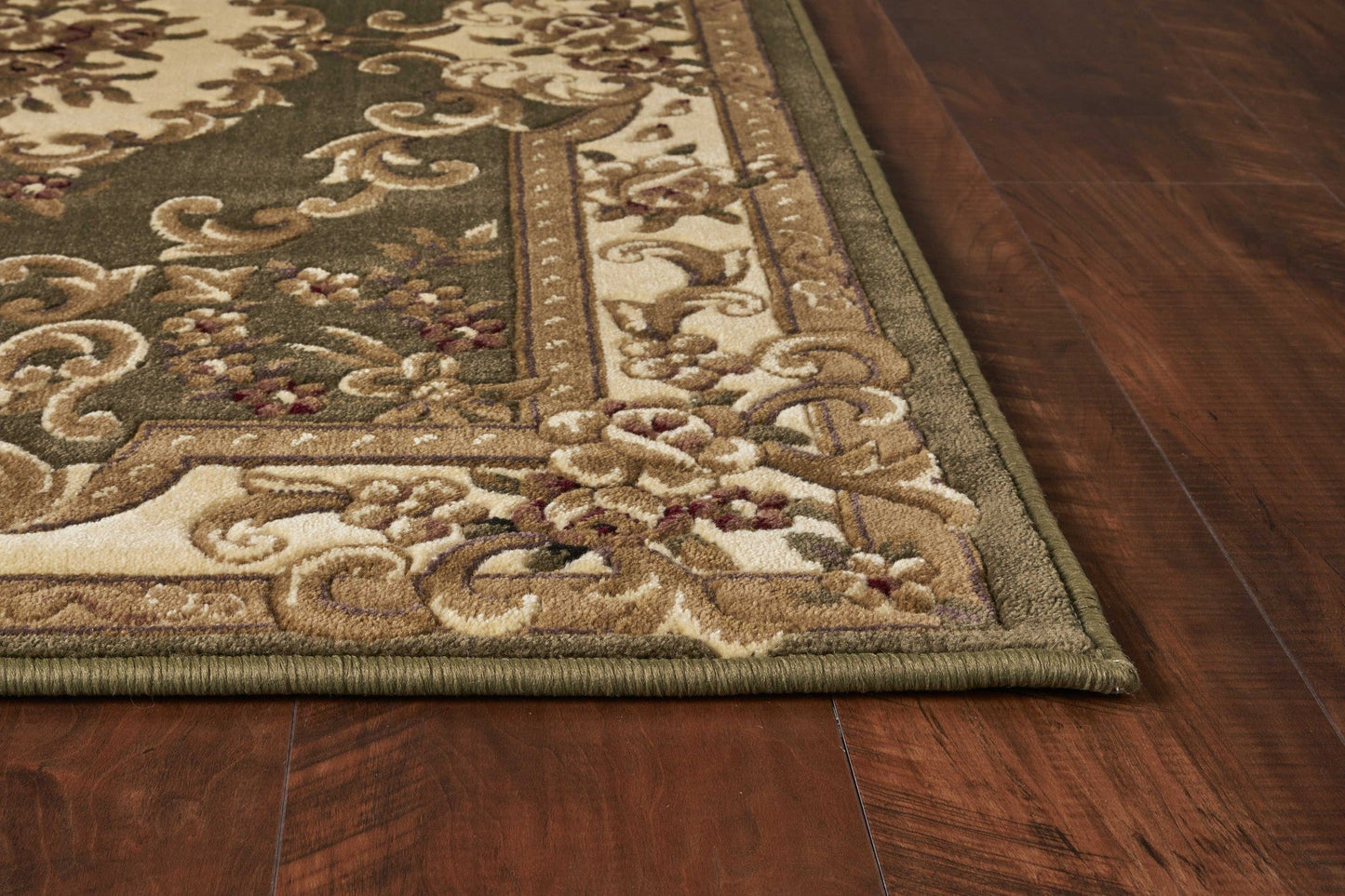 HomeRoots 2 x 3' Green Ivory Machine Woven Hand Carved Floral Medallion Indoor Accent Rug