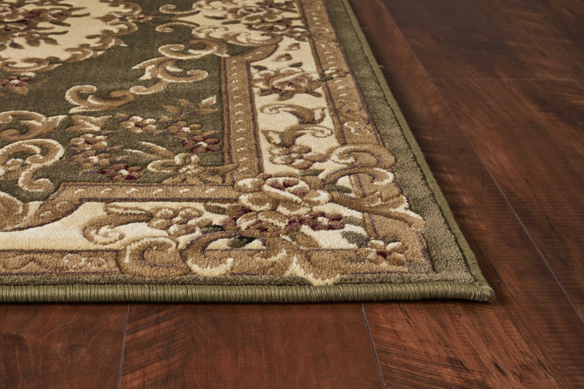 HomeRoots 2 x 3' Green Ivory Machine Woven Hand Carved Floral Medallion Indoor Accent Rug