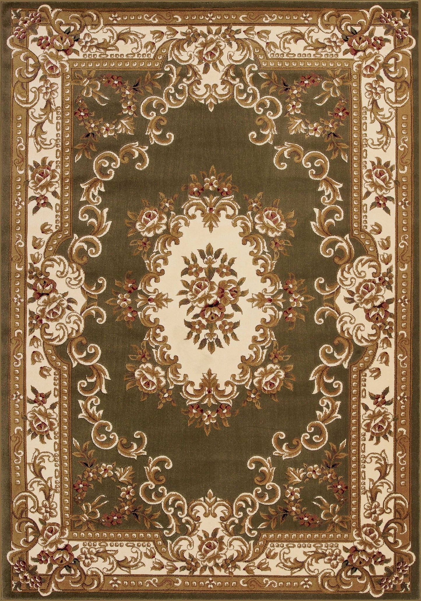 HomeRoots 2 x 3' Green Ivory Machine Woven Hand Carved Floral Medallion Indoor Accent Rug
