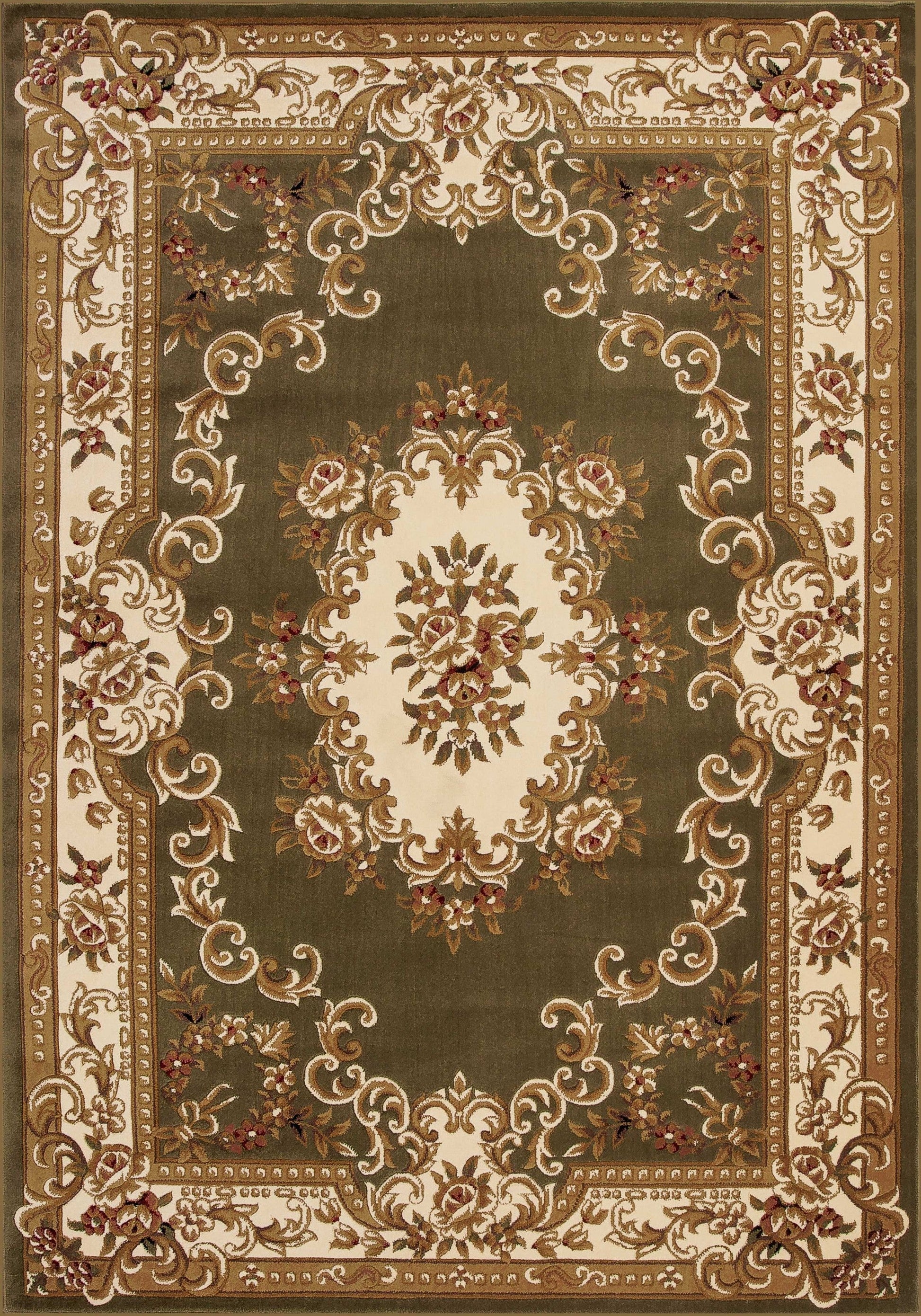HomeRoots 2 x 3' Green Ivory Machine Woven Hand Carved Floral Medallion Indoor Accent Rug