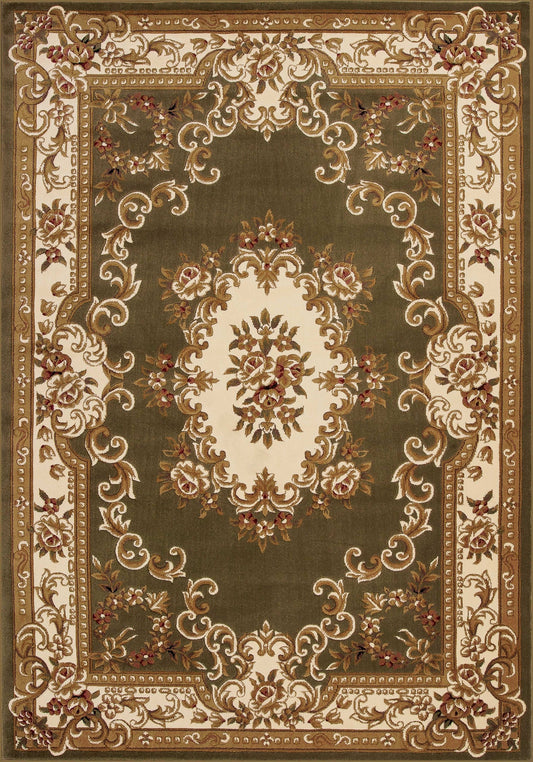 HomeRoots 2 x 3' Green Ivory Machine Woven Hand Carved Floral Medallion Indoor Accent Rug