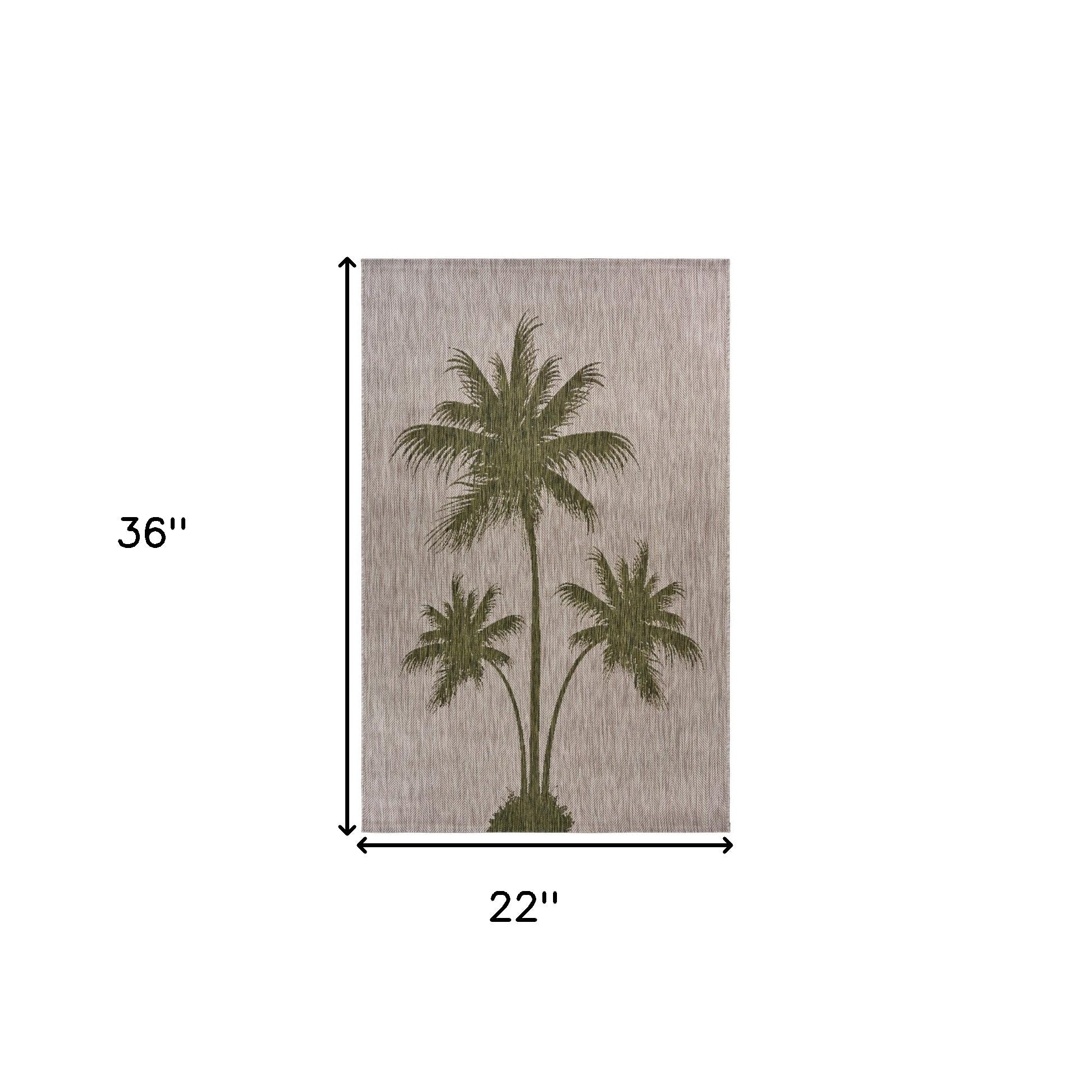 HomeRoots 2' x 3' Green Palm Tree Indoor Outdoor Scatter Rug