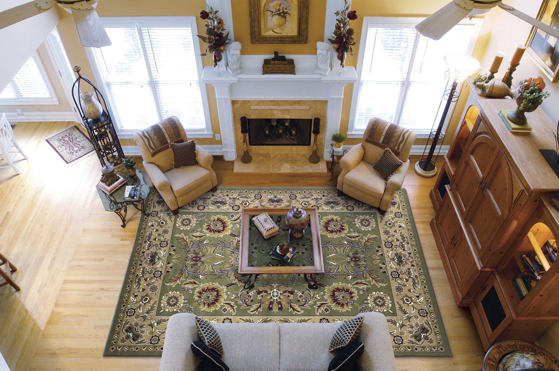 HomeRoots 2' x 3' Green Taupe Machine Woven Floral Traditional Indoor Accent Rug