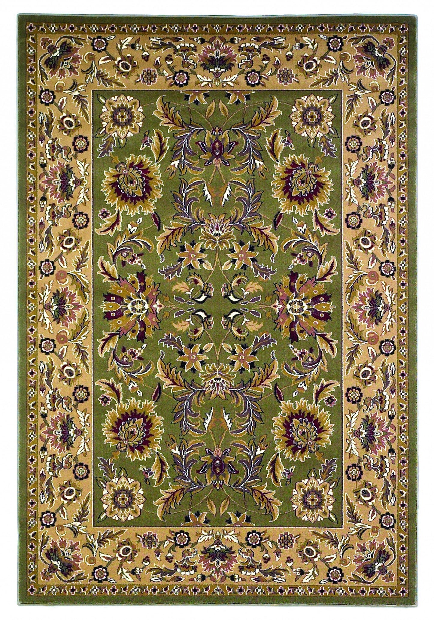 HomeRoots 2' x 3' Green Taupe Machine Woven Floral Traditional Indoor Accent Rug