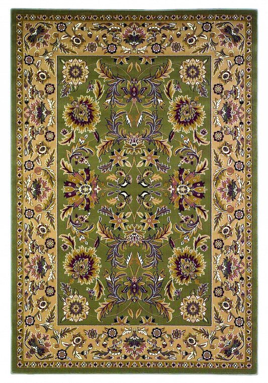 HomeRoots 2' x 3' Green Taupe Machine Woven Floral Traditional Indoor Accent Rug