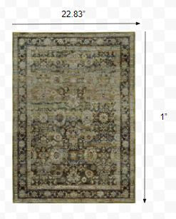 HomeRoots 2' x 3' Green and Brown Floral Area Rug