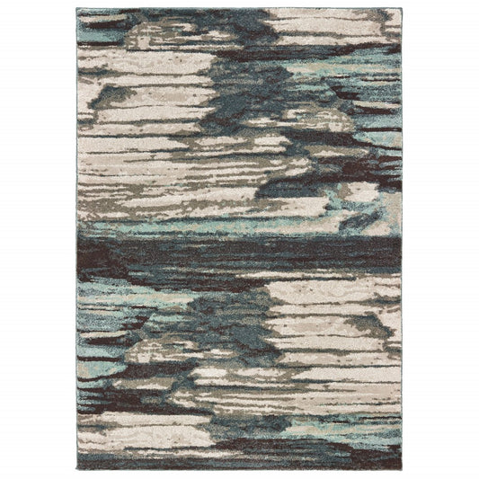 HomeRoots 2' x 3' Ivory Blue Gray Abstract Layers Indoor Accent Rug