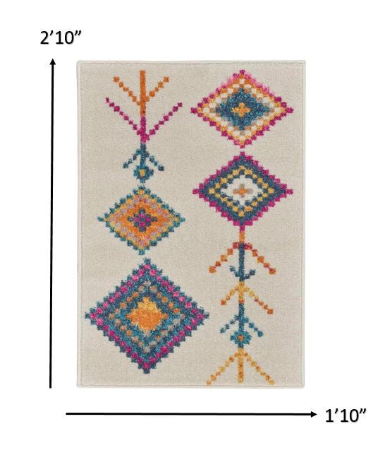 HomeRoots 2' x 3' Ivory Boho Jewels Geometric Scatter Rug