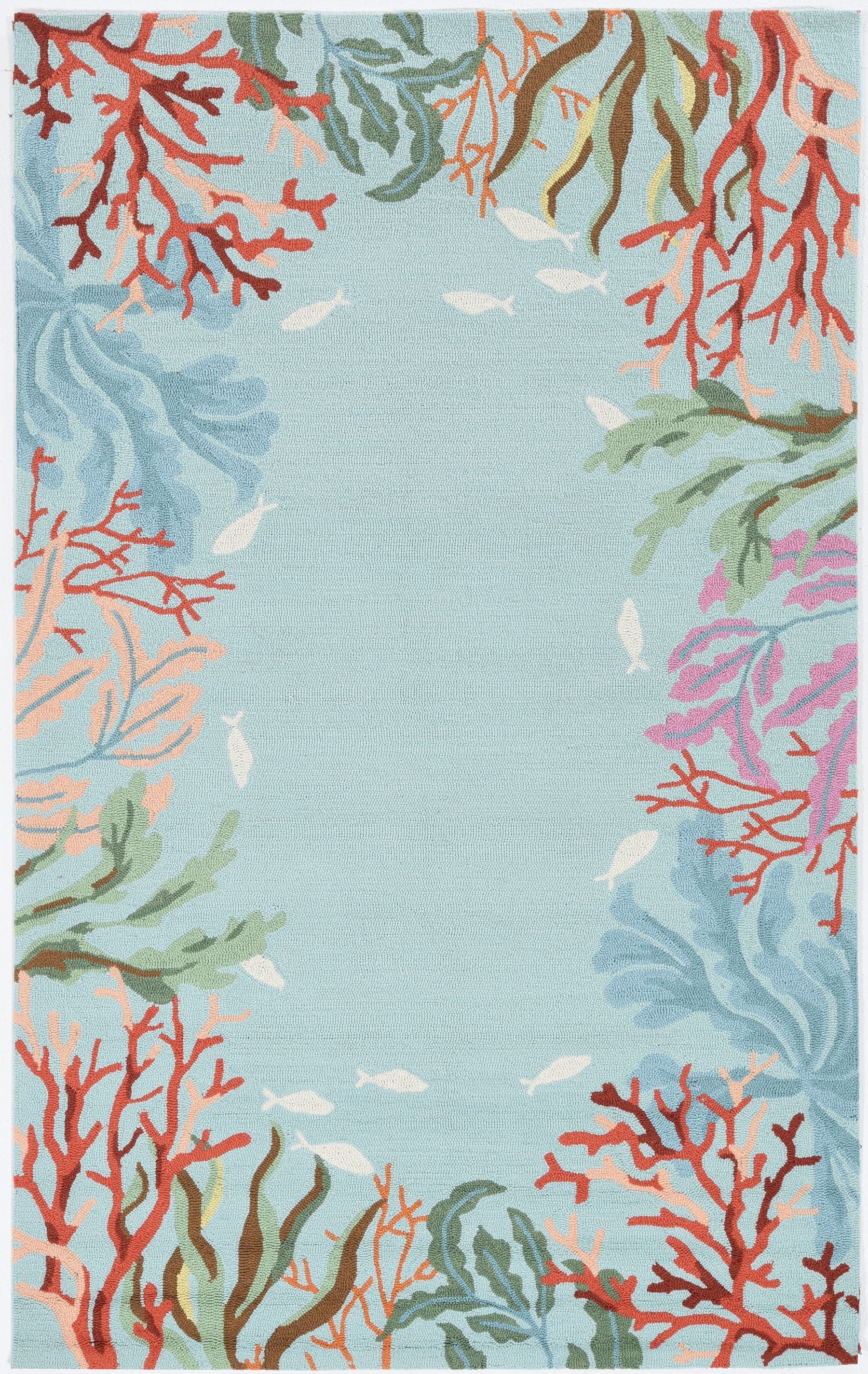 HomeRoots 2' x 3' Ivory Hand Hooked Bordered Coral Reef Indoor Accent Rug