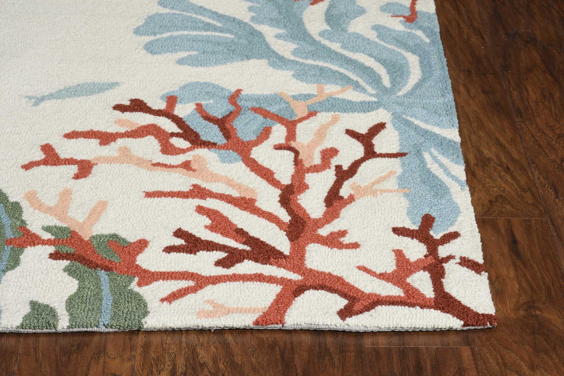 HomeRoots 2' x 3' Ivory Hand Hooked Bordered Coral Reef Indoor Accent Rug