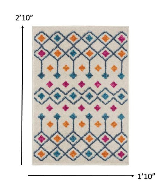 HomeRoots 2' x 3' Ivory Jewels Geometric Scatter Rug