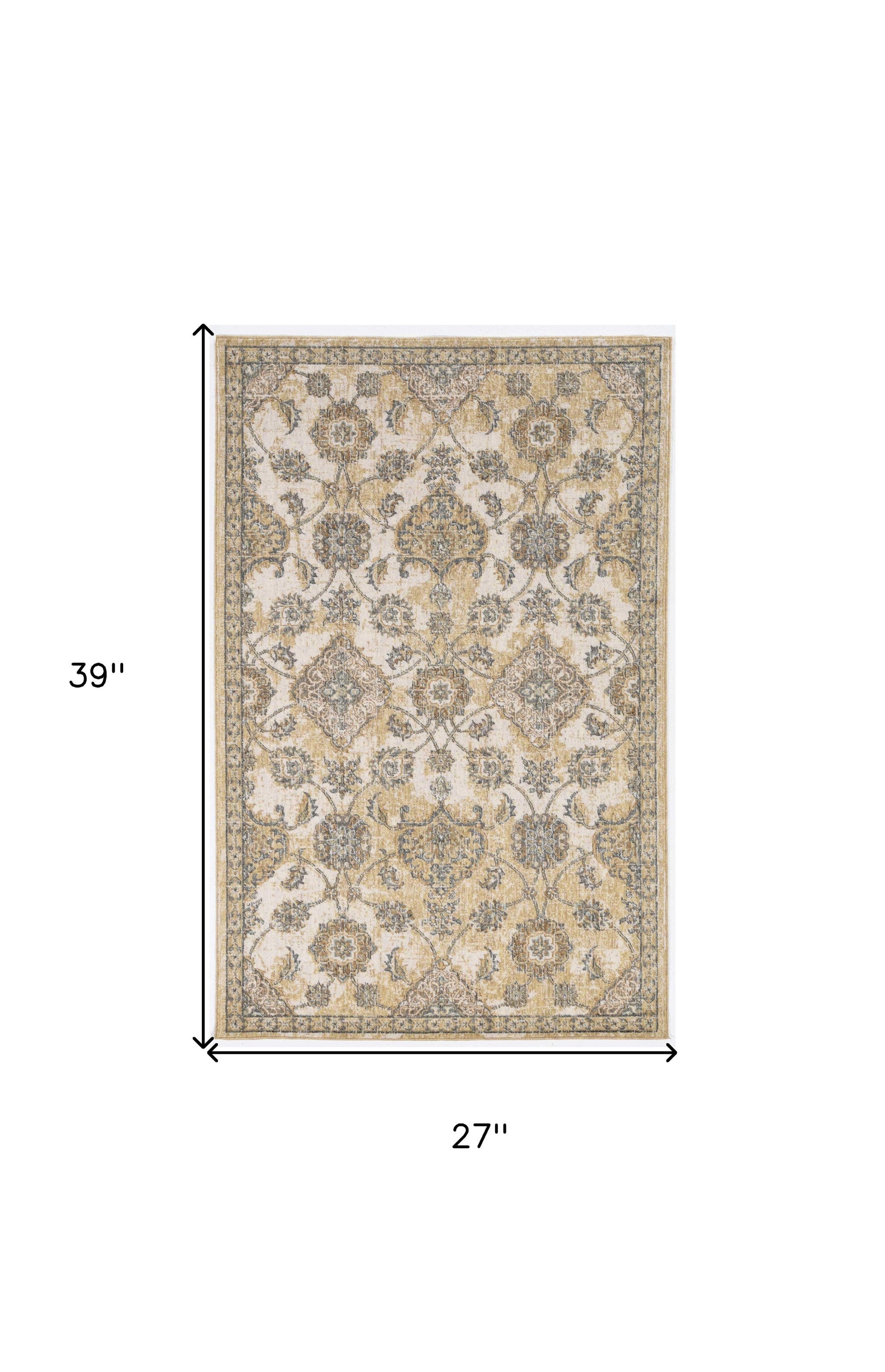 HomeRoots 2' x 3' Ivory Sand Vintage Wool Accent Rug
