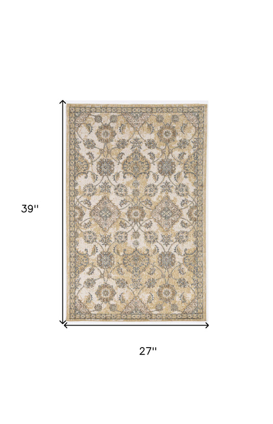 HomeRoots 2' x 3' Ivory Sand Vintage Wool Accent Rug