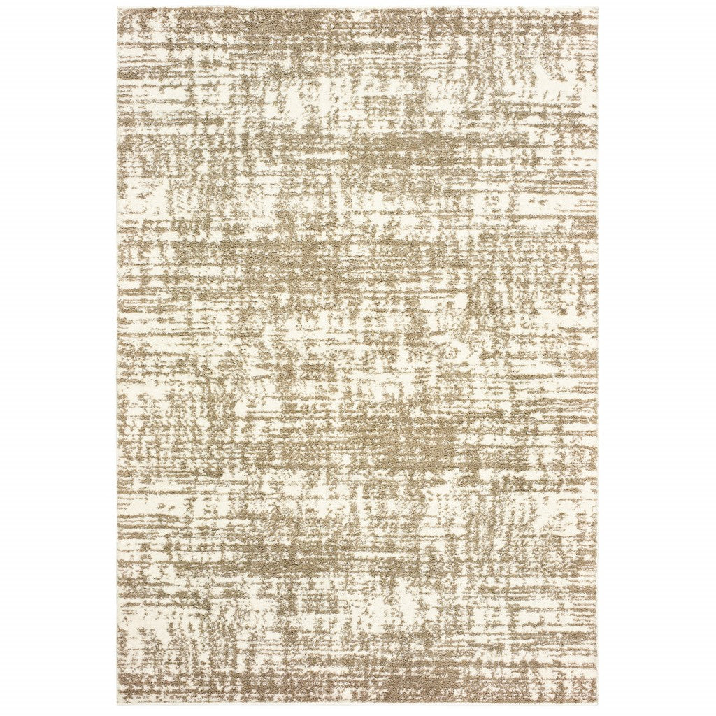 HomeRoots 2' x 3' Ivory and Gray Abstract Strokes Scatter Rug
