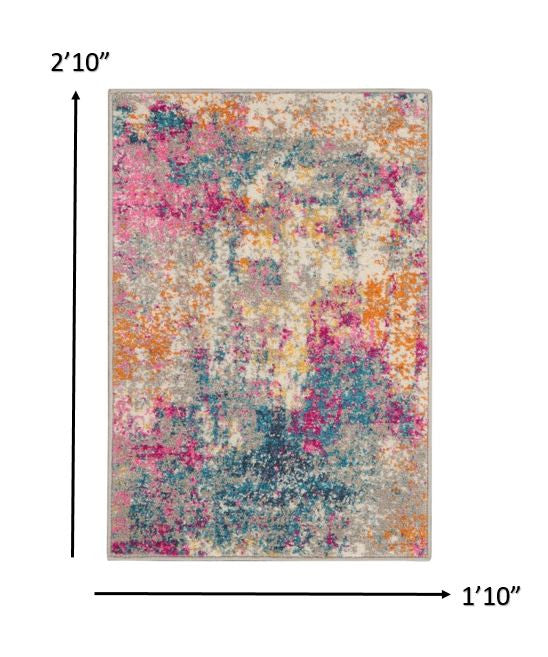 HomeRoots 2' x 3' Ivory and Multi Abstract Scatter Rug