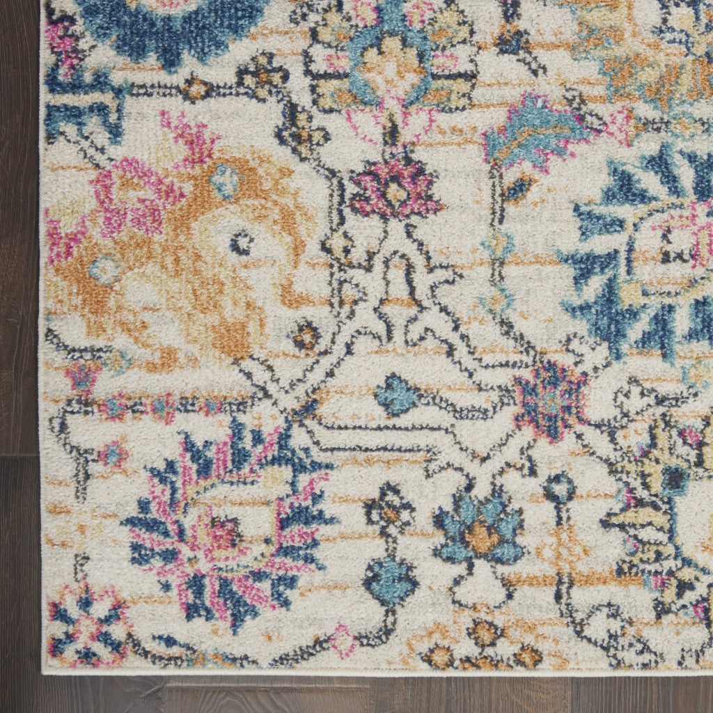 HomeRoots 2' x 3' Ivory and Multicolor Floral Buds Scatter Rug